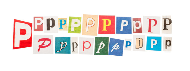 Set the letter P cut out of Newspapers
