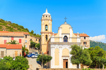 Fototapeta na wymiar Typical church on Corsica island in Cargese village, France