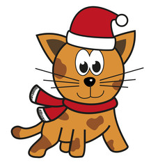 Kitten (cat, tiger) with Santa's hat and festive apparel