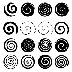 Set of spiral motion elements, black isolated objects, vectors - obrazy, fototapety, plakaty