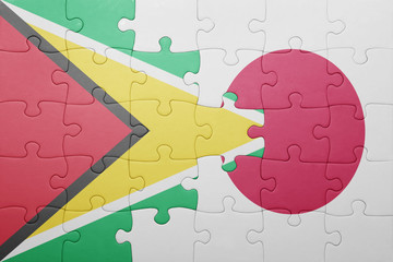 puzzle with the national flag of guyana and japan