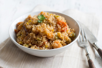 Cooked Quinoa with vegetables and shrimps