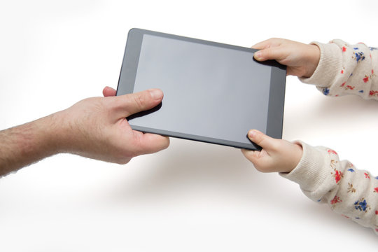 Father and his child can not share the tablet.