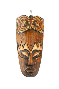 Asian traditional wooden painted brown mask