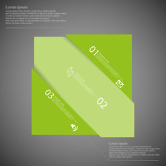 Infographic template with rectangle askew divided to three green parts