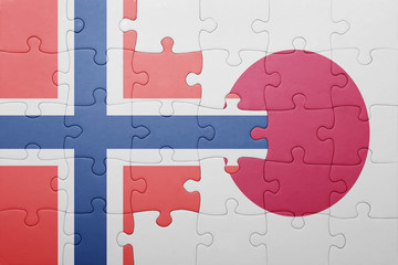 puzzle with the national flag of norway and japan