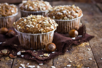 delicious oat and nut muffin - obrazy, fototapety, plakaty