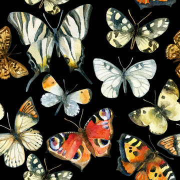 Beautiful watercolor butterflies seamless pattern