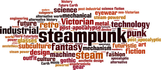 Steampunk word cloud concept. Vector illustration