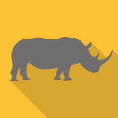 Icon rhino in gray on orange background in a flat design