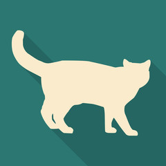 Icon cat in white in a flat design. Vector illustration