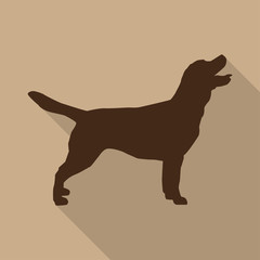 Icon dog in brown on a biege background in a flat design