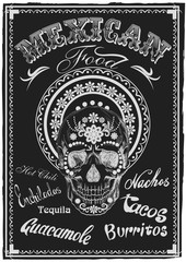 Vintage Mexican Food Poster. Skull Muerto. Vector illustration.
