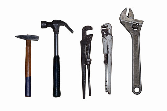 Image isolated set of old working tools