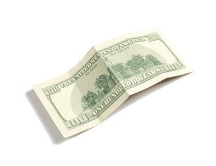 Hundred dollar bill on white, soft drop shadow.isolated