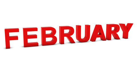 FEBRUARY Red 3D Month Text Isolated on White