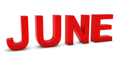 JUNE Red 3D Month Text Isolated on White