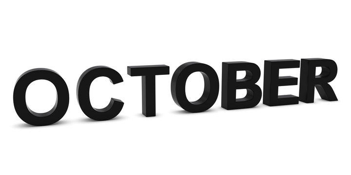 OCTOBER Black 3D Month Text Isolated on White