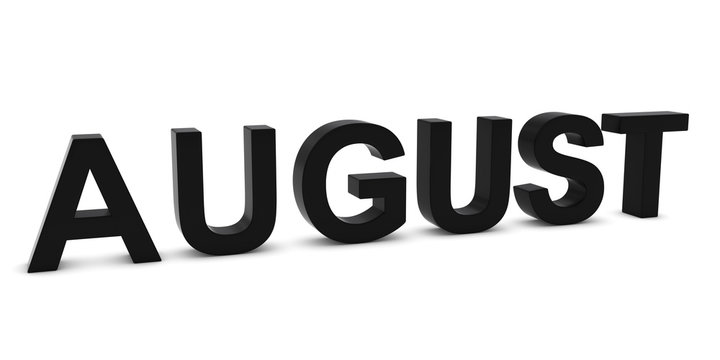 AUGUST Black 3D Month Text Isolated on White