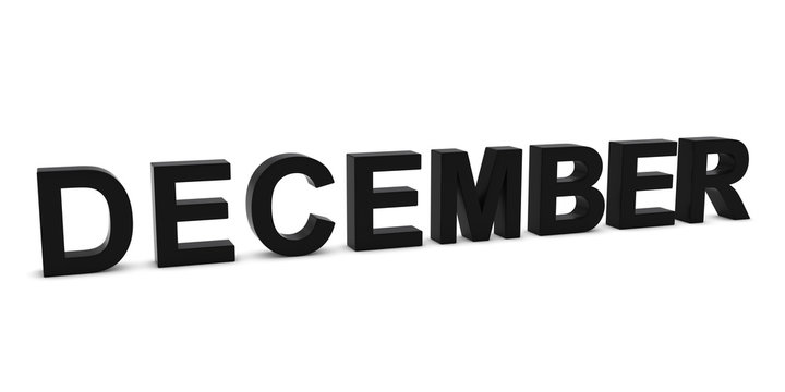 DECEMBER Black 3D Month Text Isolated on White