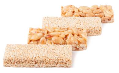 honey bars with peanut on white background