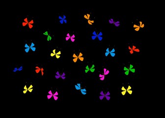 Fototapeta na wymiar Разноцветные бабочки на черном фоне. Изолированные бабочки. Шаблон, заготовка, яркий, разноцветный. 