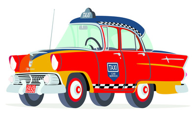 Caricatura Ford Mainline Town Sedan 1955 taxi rojo USA vista frontal y lateral
