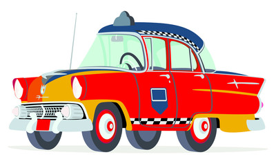 Caricatura Ford Mainline Town Sedan 1955 taxi rojo USA vista frontal y lateral