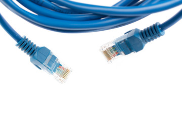 Blue Wired LAN Cable On White