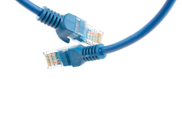 Blue Wired LAN Cable On White