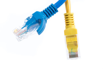Blue Wired LAN Cable On White
