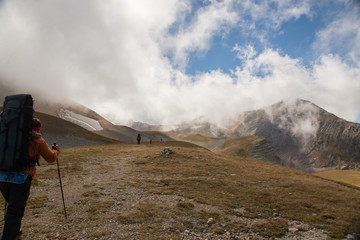 Obraz premium Tourist trip in the mountains of North-West Caucasus