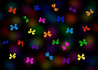 Fototapeta na wymiar Разноцветные бабочки на черном фоне. Изолированные бабочки. Шаблон, заготовка, яркий, разноцветный. Объемный фон 