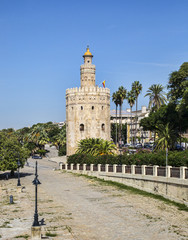 Fototapeta na wymiar Tower of Gold (Torre del Oro) in Seville, Spain