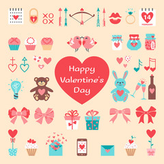 Fototapeta premium Valentine's flat elements for your design.