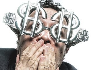 Shocked Crazy businessman with dollar glasses