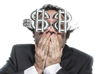 Funny Crazy businessman with dollar glasses