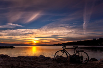 Amazing sunset with a bicycle
