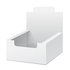 White Holder Box POS POI Cardboard Blank Empty Displays Products On White Background Isolated. Ready For Your Design. Product Packing. Vector EPS10 