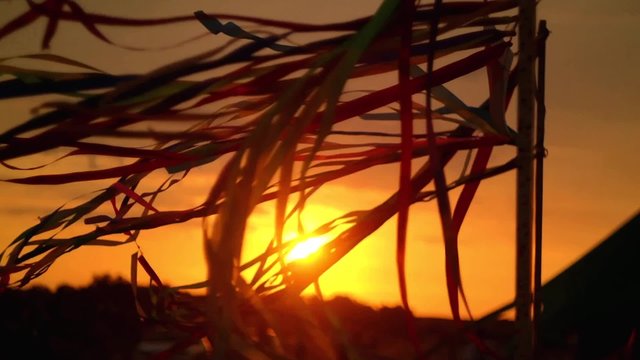 Beautiful ribbon at sunset in the wind