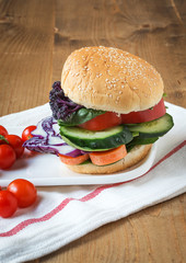 Vegan burger with fresh vegetables