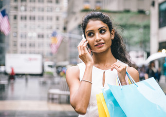 Young american woman making shopping in New york city