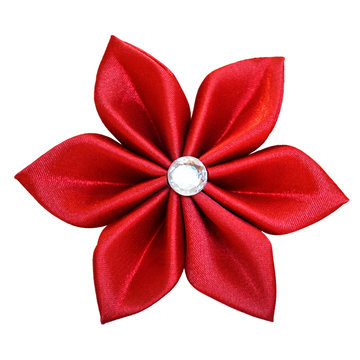 Fabric flower isolated on white background. Kanzashi flower. Christmas star flower.