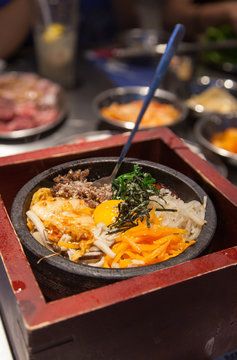Korean Bibimbap Served on Traditional Hot Stone