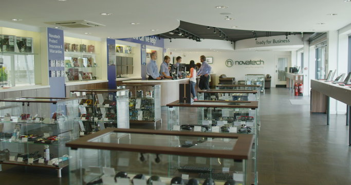 Interior view of consumer electronics store showroom