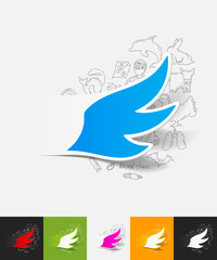 wing paper sticker with hand drawn elements