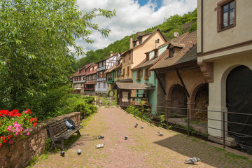 Fototapeta na wymiar Town with timbered houses in summer 