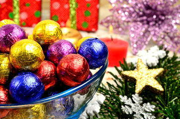 Bowl with colorful chocolate