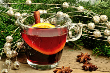 Mulled wine with holiday decoration