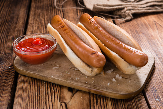 Pure Hot Dog on wooden background